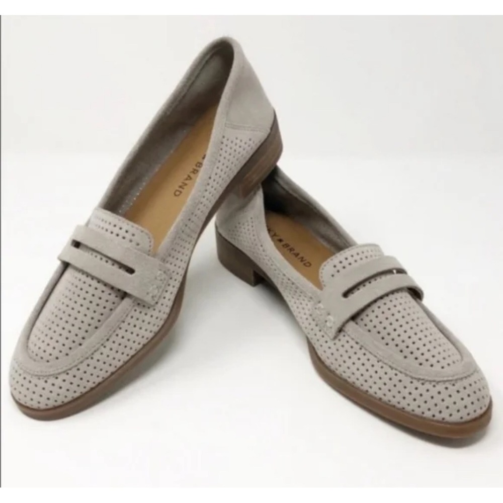 Lucky Brand Caviep Grey Suede Perforated Penny Loafers Flats Womens Size 6M